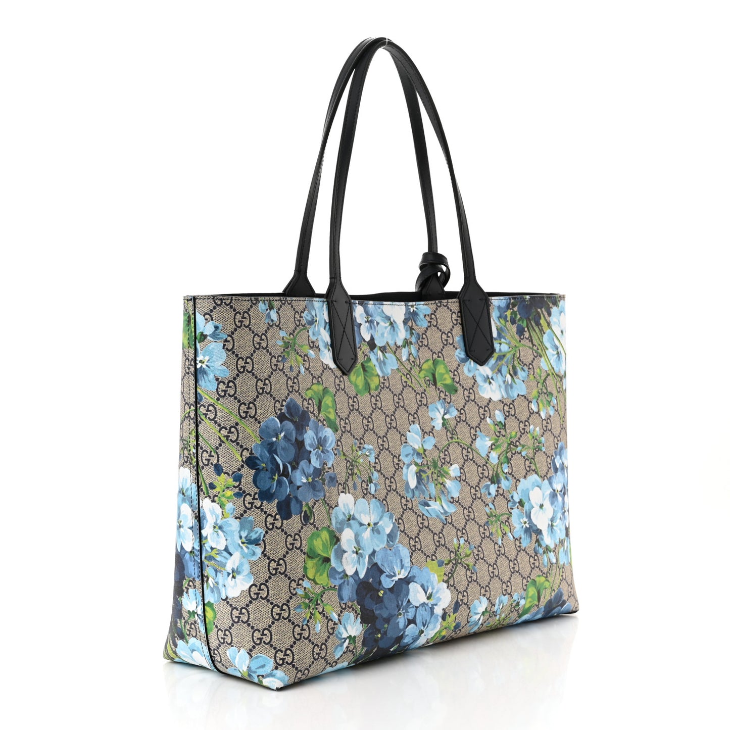 GG Supreme Monogram Blooms Medium Reversible Tote Beige Blue Navy