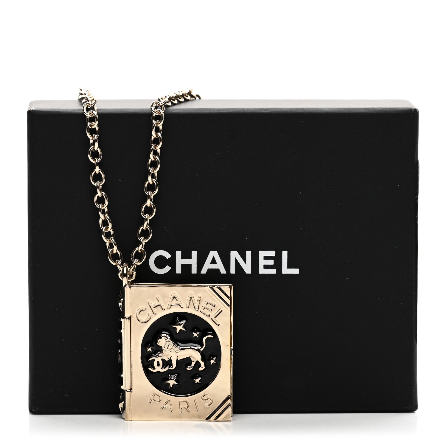 Chanel Metal CC Lion Book Locket Necklace Gold 6 of 6