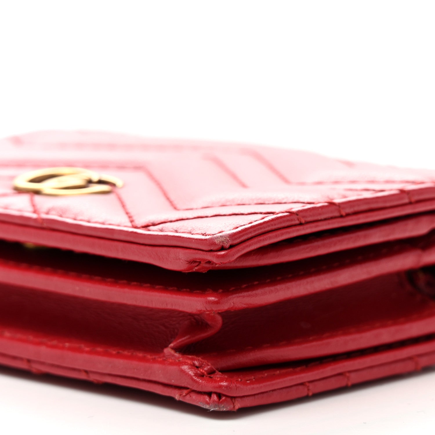 Gucci Calfskin Matelasse GG Marmont Card Case Wallet Hibiscus Red 8 of 8