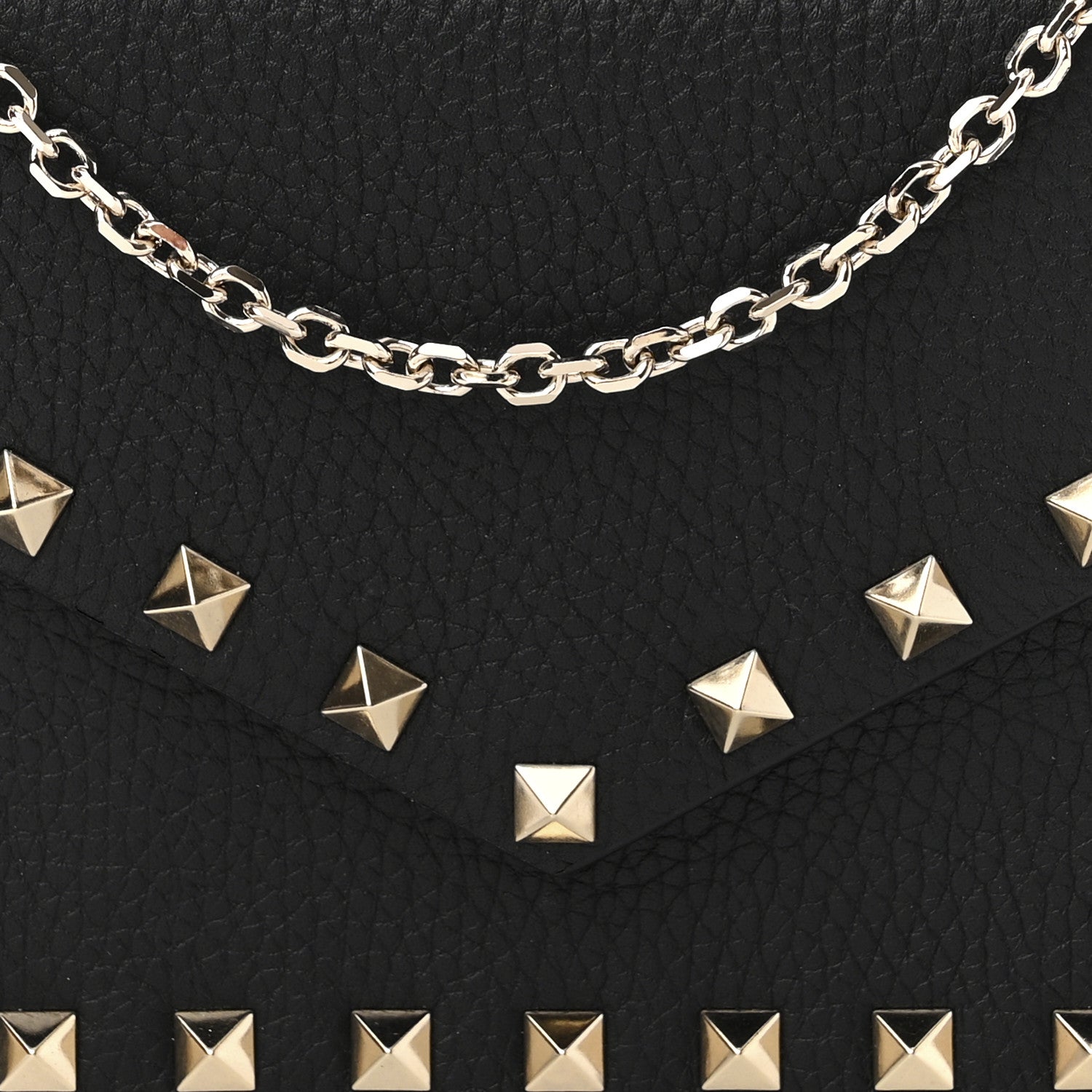 Valentino Garavani Pebbled Calfskin Rockstud Envelope Wallet on Chain Black 9 of 11