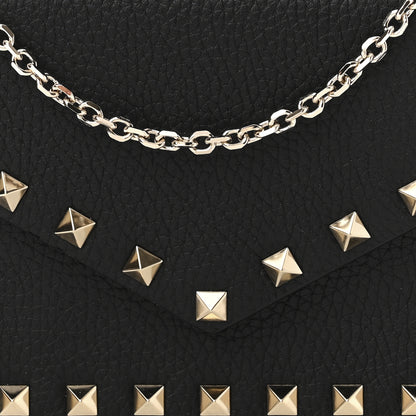 Valentino Garavani Pebbled Calfskin Rockstud Envelope Wallet on Chain Black 9 of 11