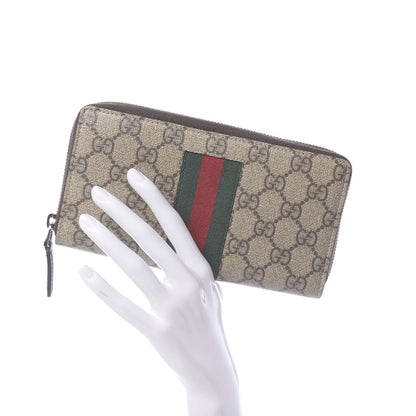 Gucci GG Supreme Monogram Web Zip Around Wallet Beige Cocoa 2 of 7