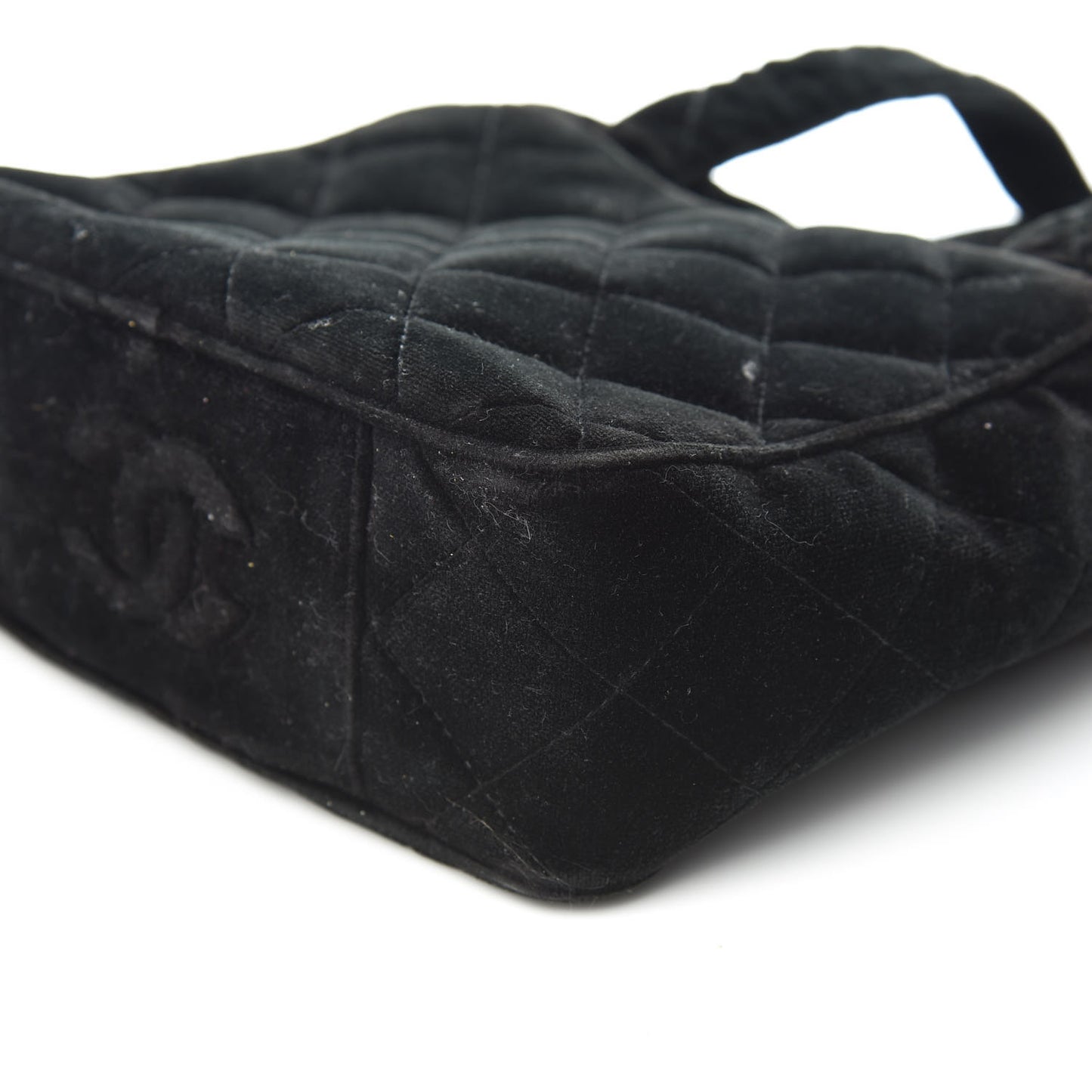Velvet Quilted Top Handle Bag Black