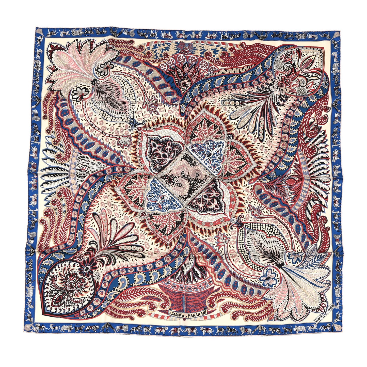 Silk Le Jardin De La Maharani Scarf 90 Ivory Bleu Bois De Rose