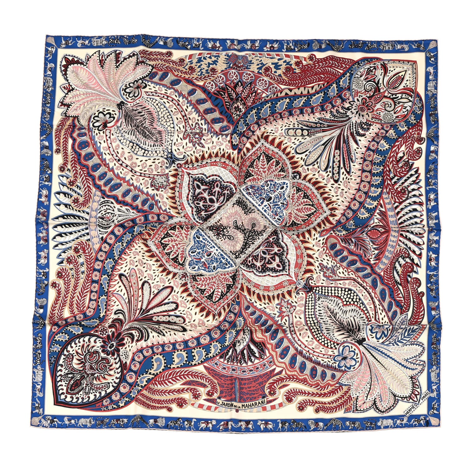 Hermes Silk Le Jardin De La Maharani Scarf 90 Ivory Bleu Bois De Rose 1 of 4