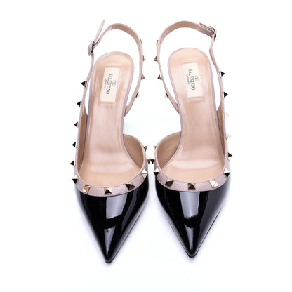 Valentino Garavani Patent Rockstud Half D'Orsay Slingback 85mm Pumps 40.5 Black Poudre 8 of 10