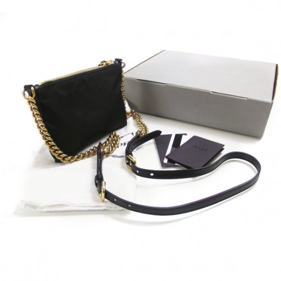 Prada Tessuto Bandoliera Logo Shoulder Bag Gold Black 3 of 9
