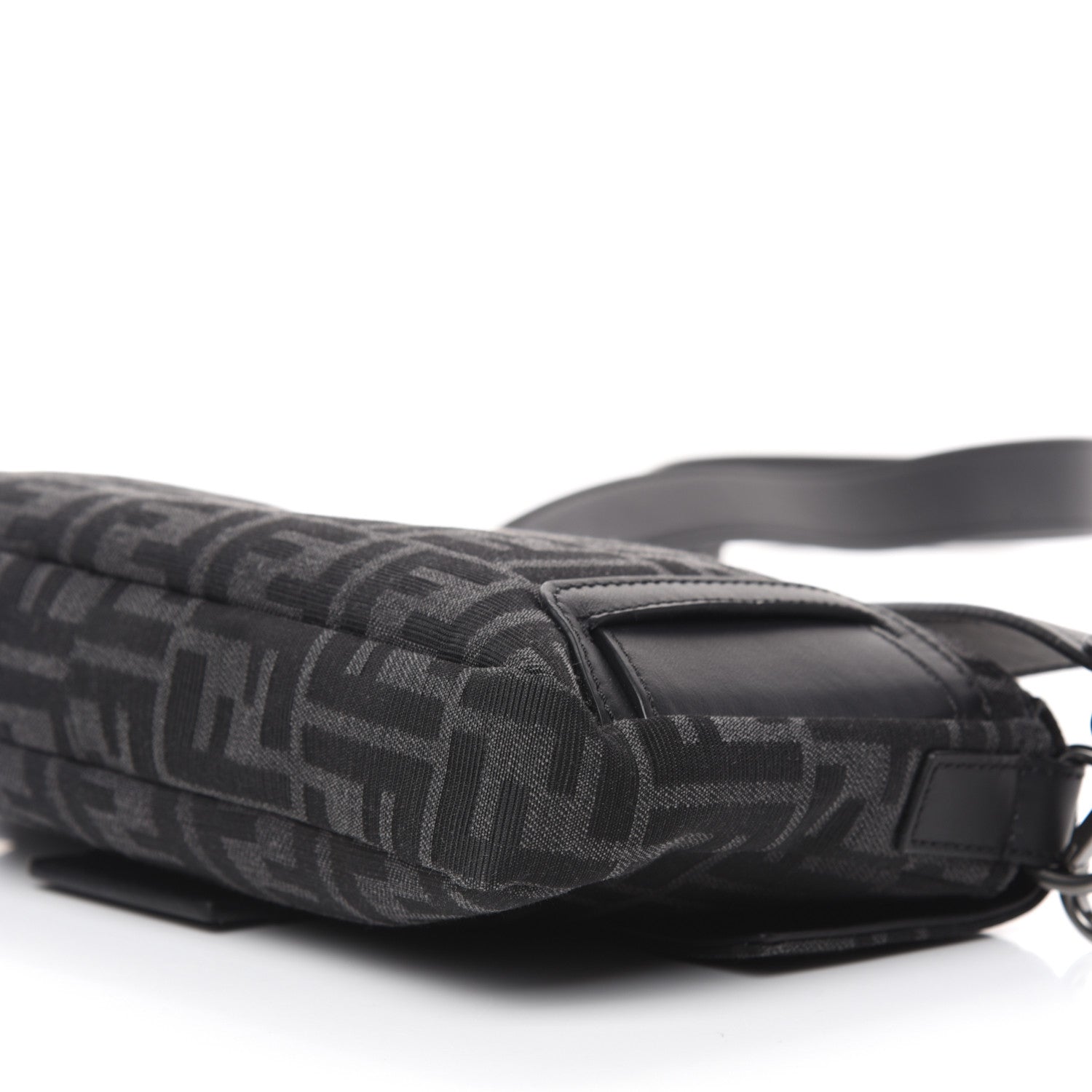 Fendi Recycled Fabric Jacquard Vitello Grace FF 1974 Belt Baguette Bag Asfalto Black 9 of 9