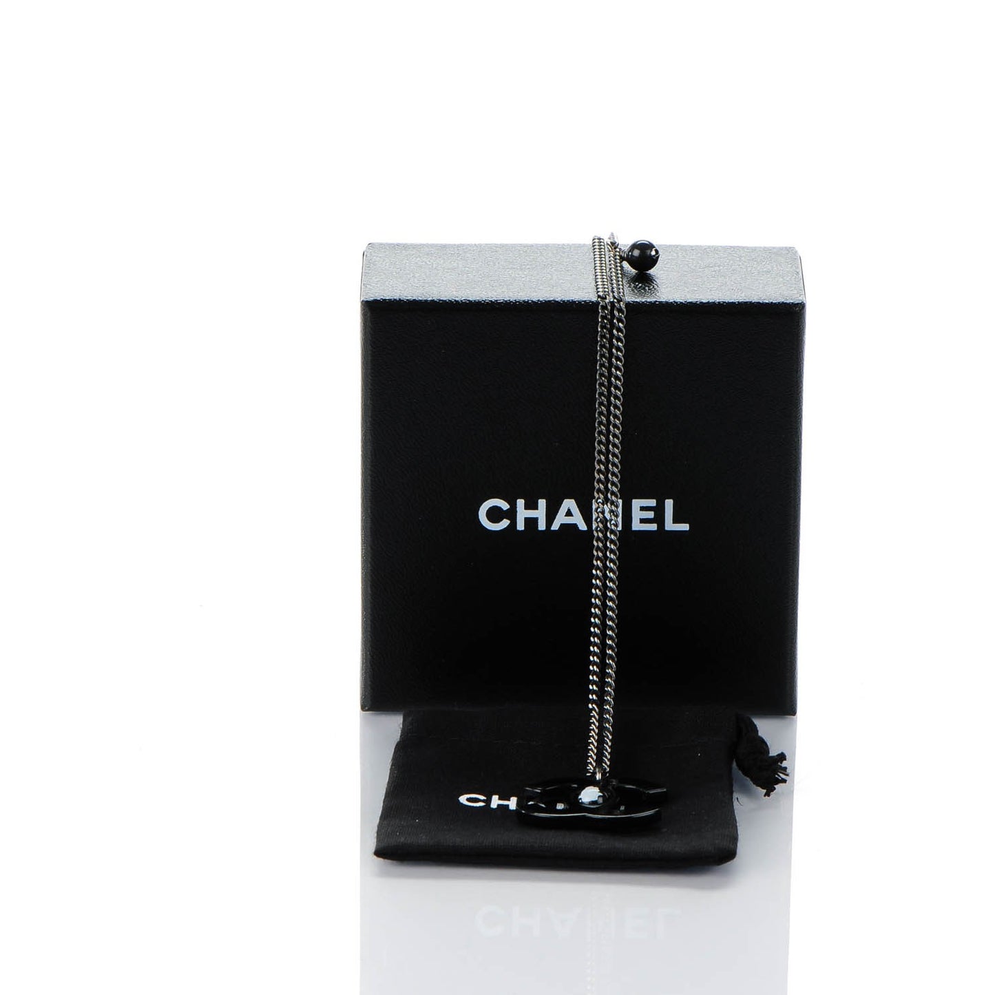 Enamel Camellia CC Necklace Black