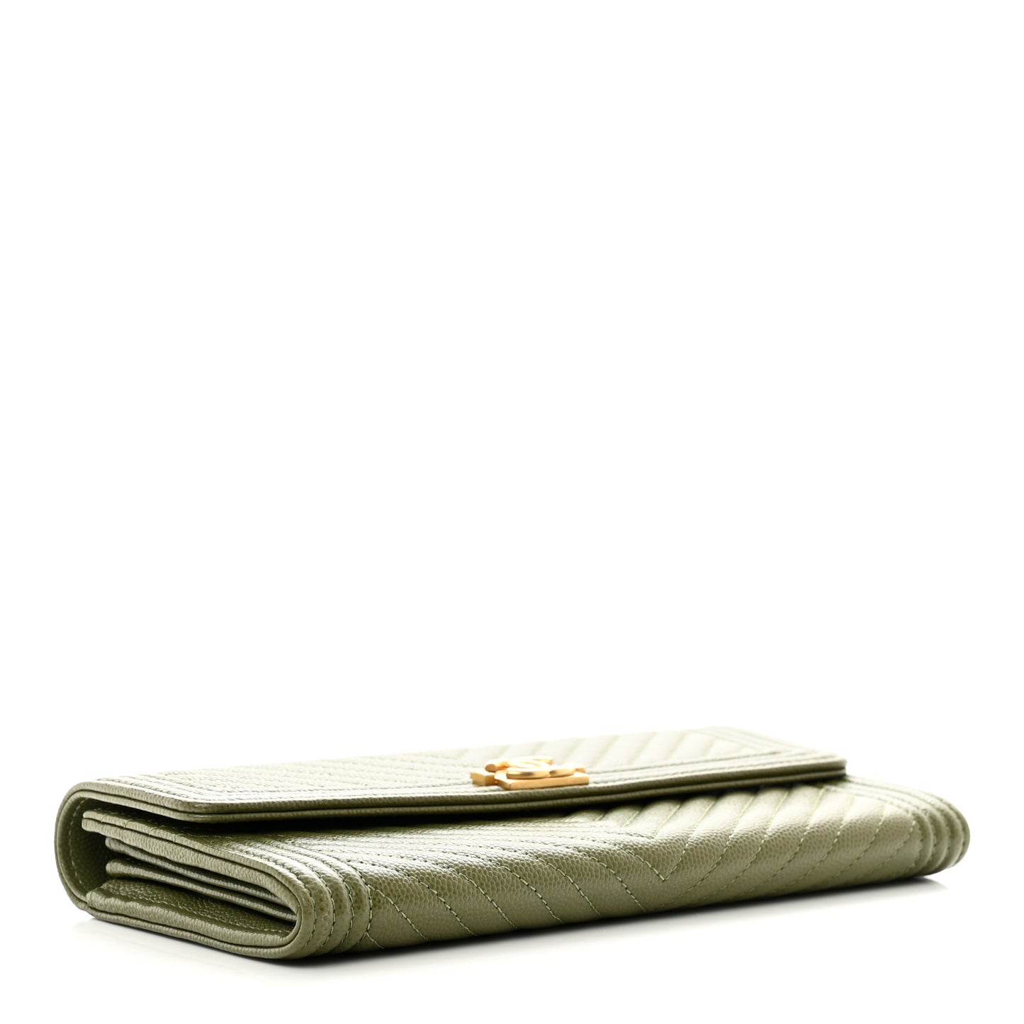 Caviar Chevron Quilted Boy Flap Wallet Green