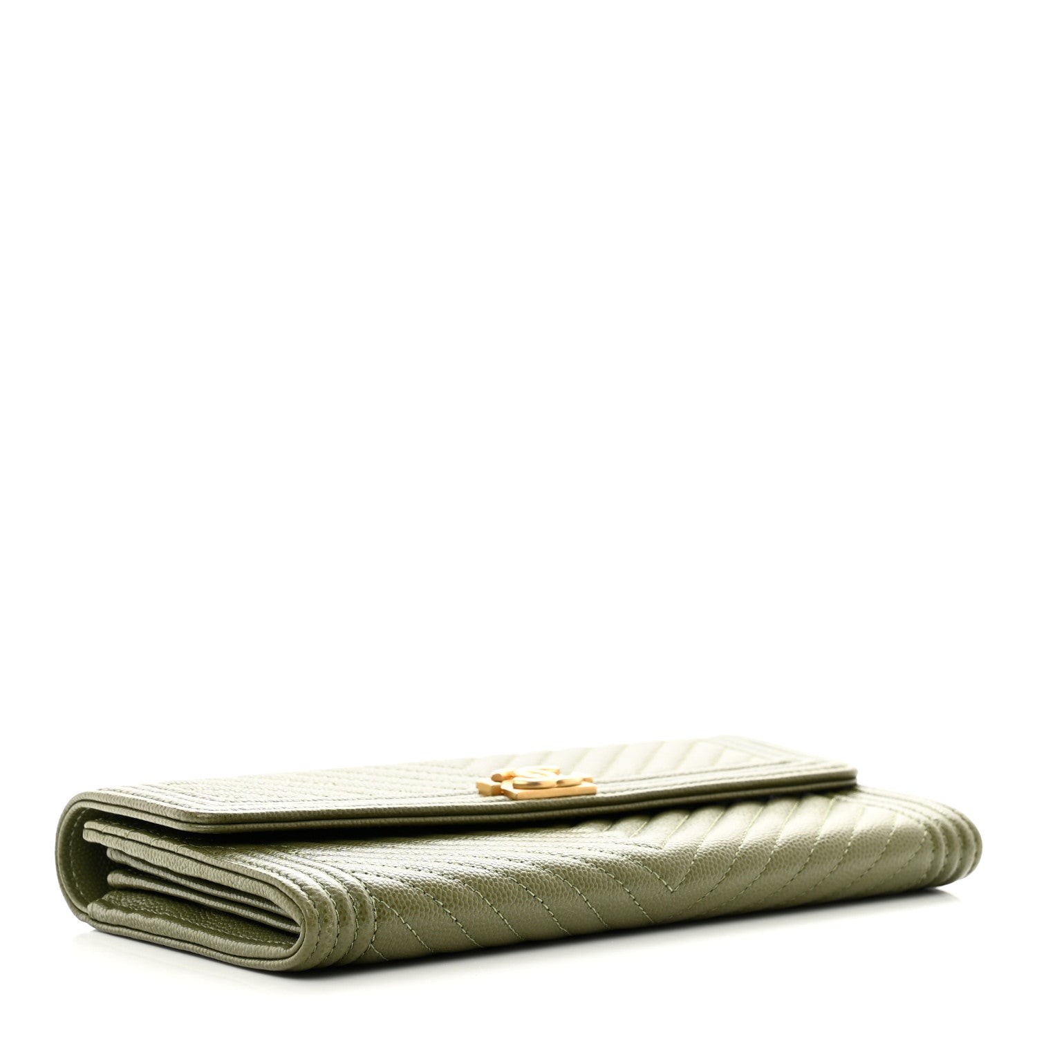Chanel Caviar Chevron Quilted Boy Flap Wallet Green 4 of 8