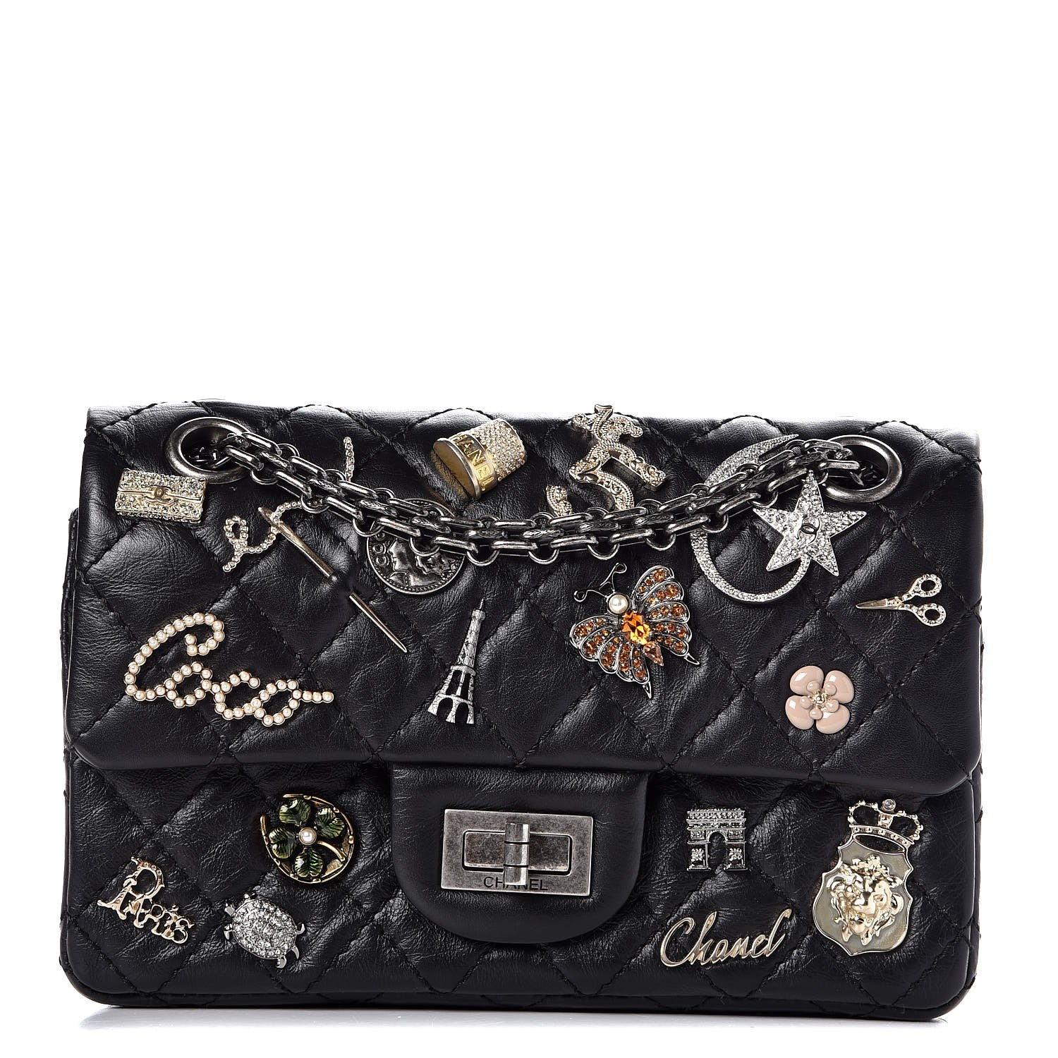 Chanel Aged Calfskin Lucky Charms 2.55 Reissue 224 Flap Black 1 of 8
