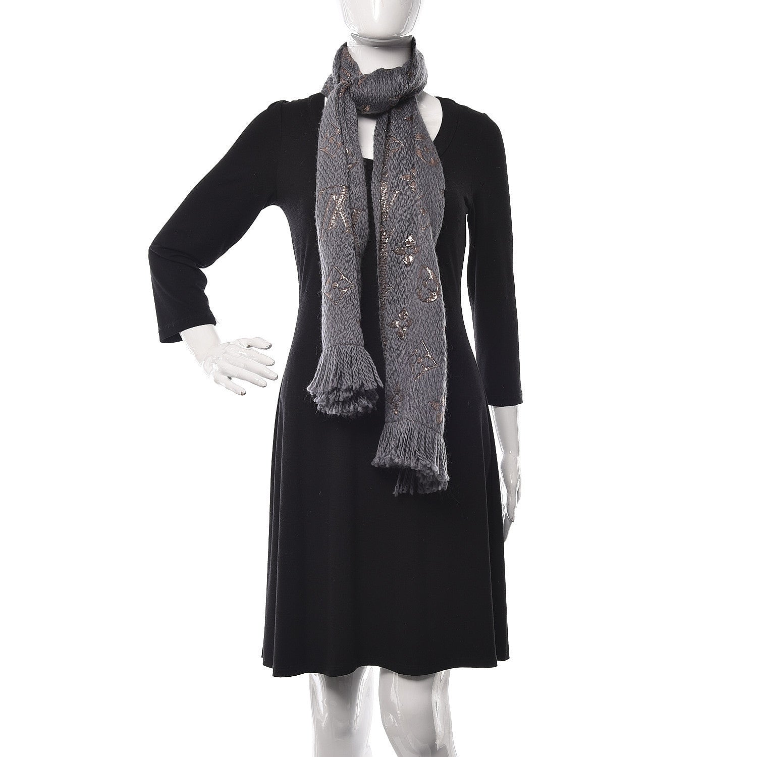 Louis Vuitton Wool Silk Logomania Scarf Gris 2 of 5