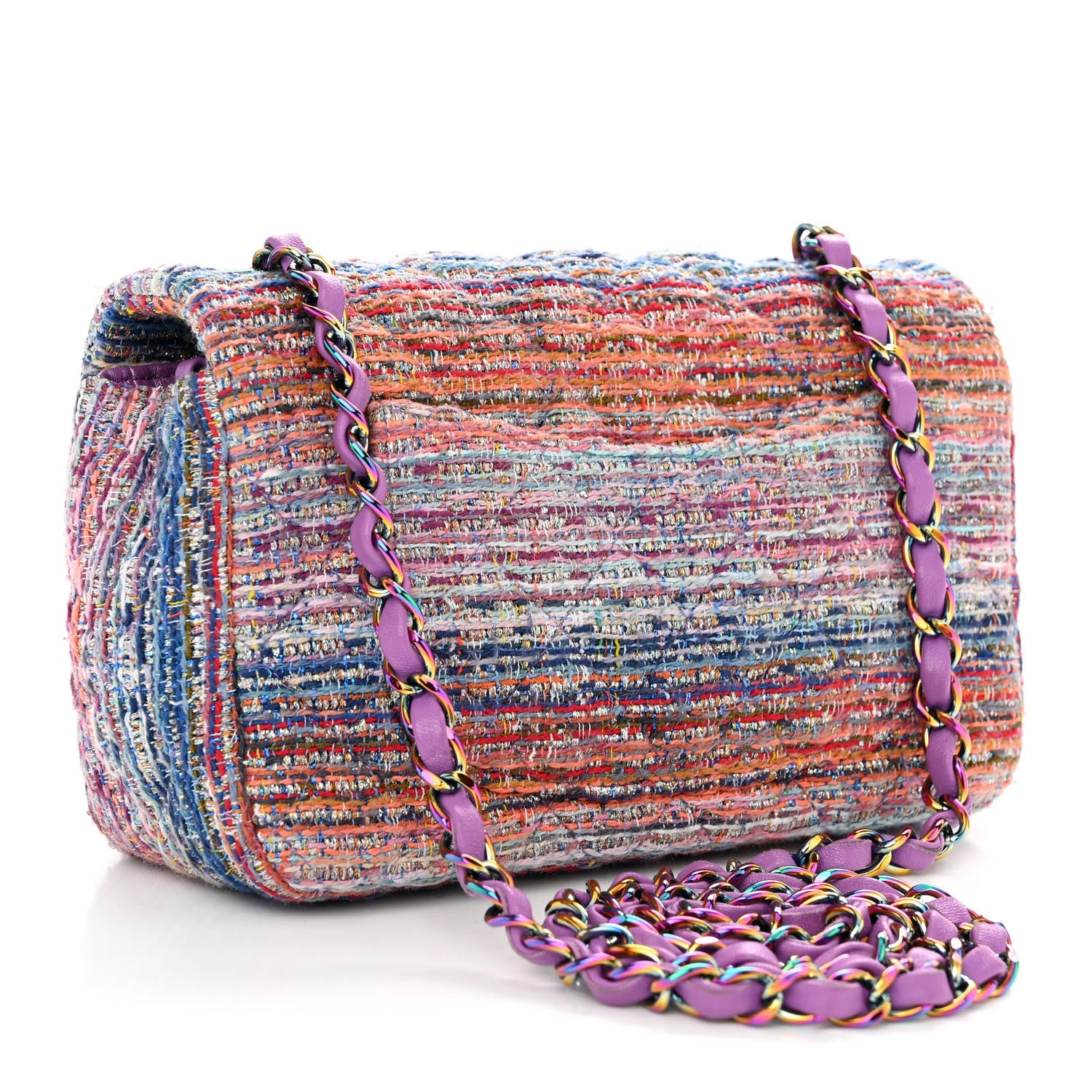 Chanel Tweed Quilted Mini Rectangular Flap Blue Pink Orange 3 of 10