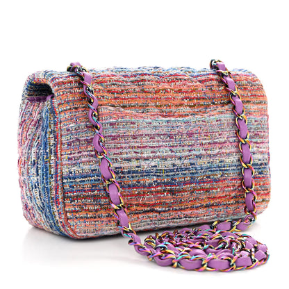 Chanel Tweed Quilted Mini Rectangular Flap Blue Pink Orange 3 of 10