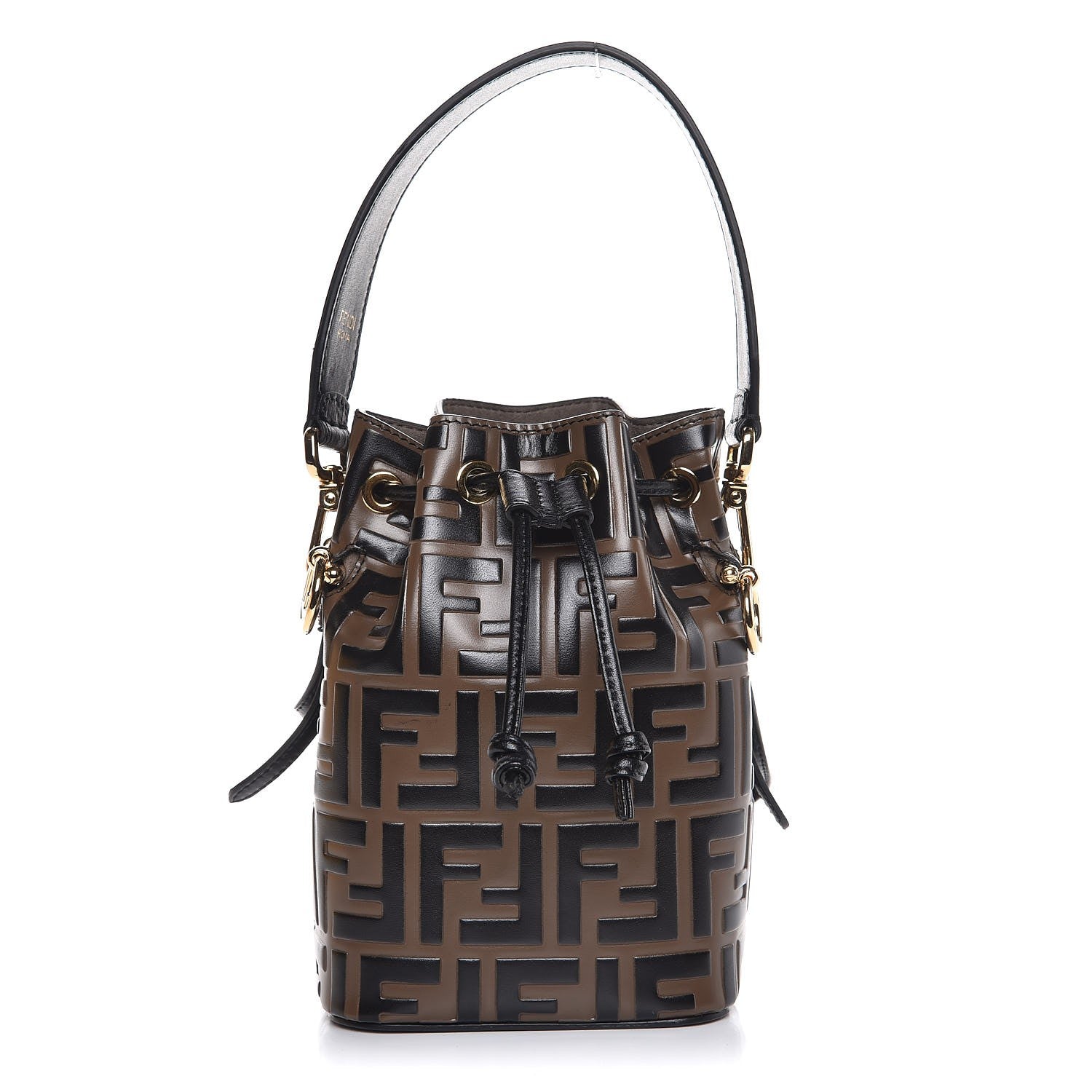 Fendi Vitello Liberty F is Fendi Bi-Color FF 1974 Embossed Mini Mon Tresor Bucket Bag Maya Black 1 of 8