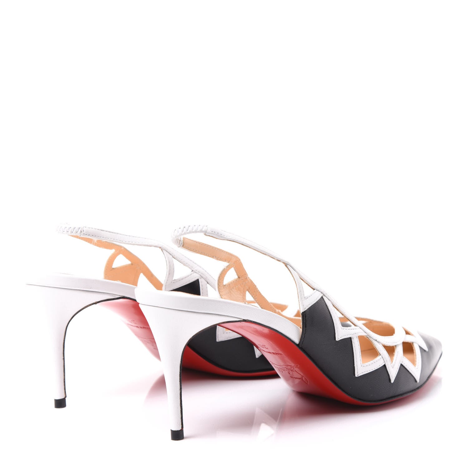 Christian Louboutin Kidskin Stellare Slingback Pumps 39 Black White 4 of 7