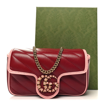 Gucci Azalea Calfskin Enamel Matelasse Diagonal Super Mini Torchon GG Marmont Shoulder Bag New Cherry Red Wild Rose 11 of 11