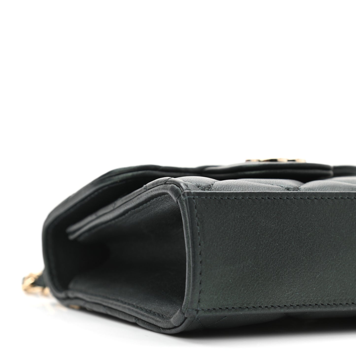 Iridescent Lambskin Quilted Top Handle Clutch With Chain Dark Green