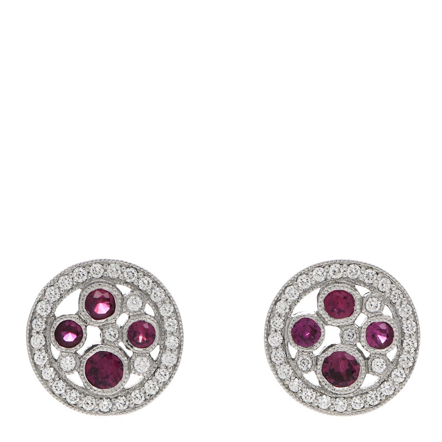 Tiffany Platinum Diamond Ruby Cobblestone Stud Earrings 1 of 6
