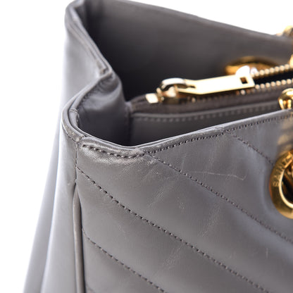Saint Laurent Smooth Calfskin Matelasse Chevron Monogram Shopping Bag Grey 16 of 23