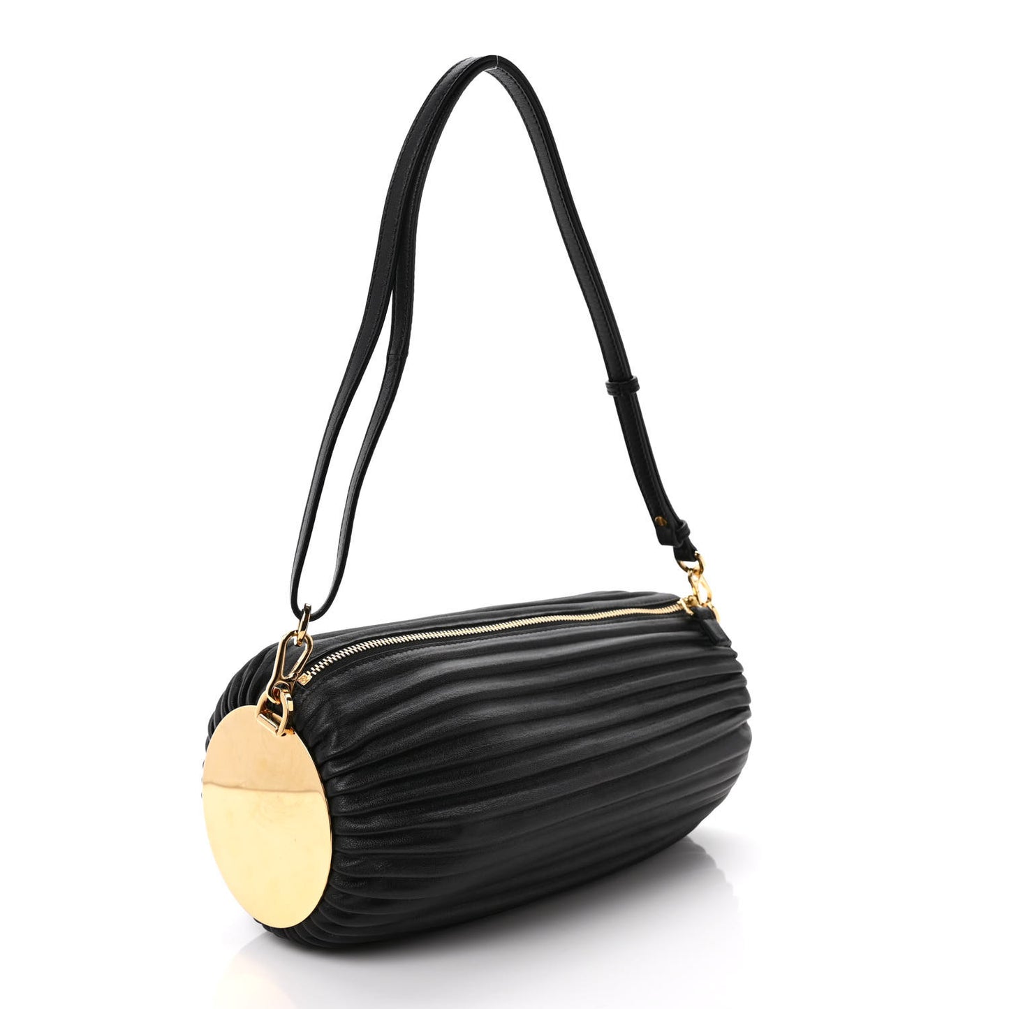 Lambskin Pleated Bracelet Pouch Shoulder Bag Black