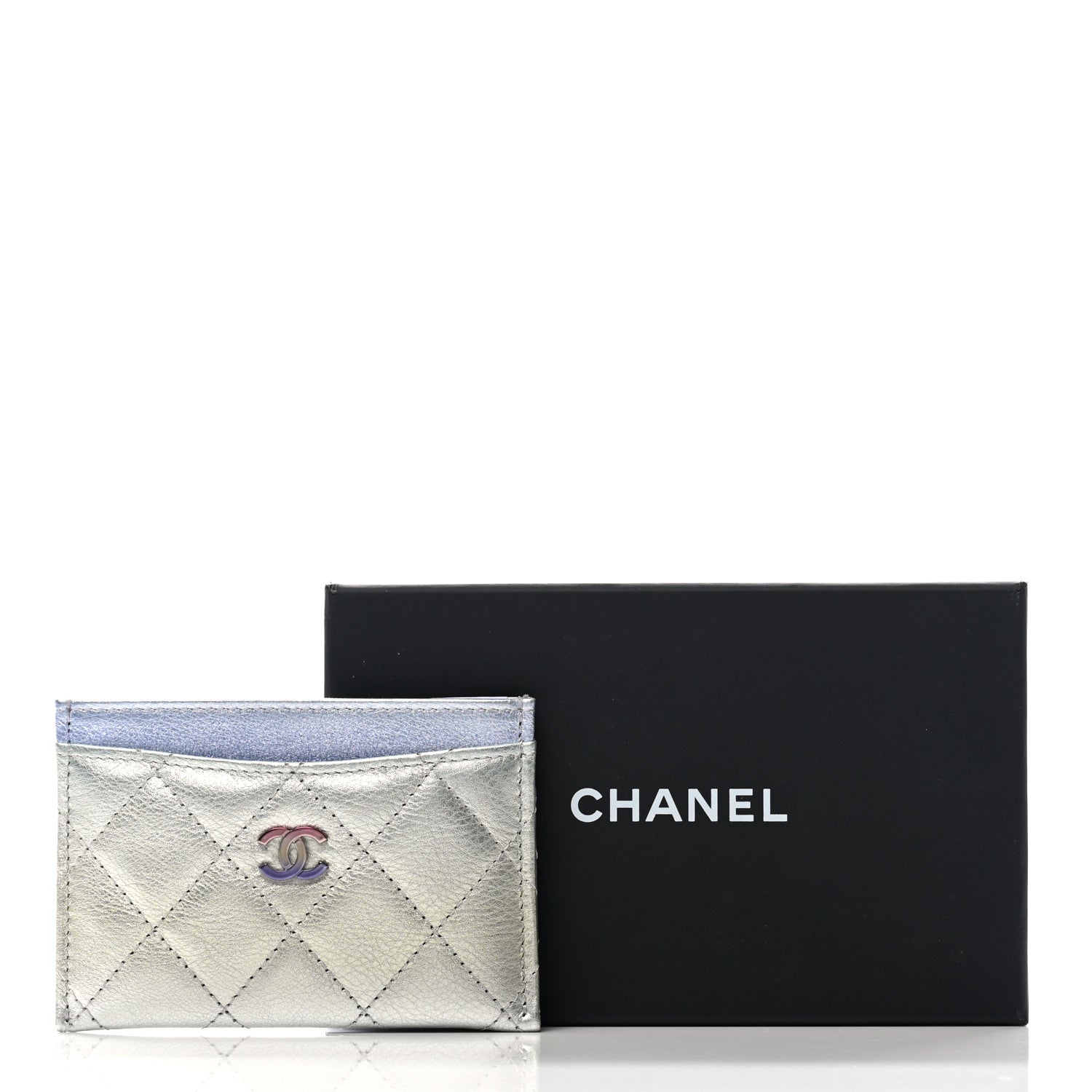 Chanel Gradient Metallic Calfskin Quilted Card Holder Silver Blue Yellow Purple 9 of 9