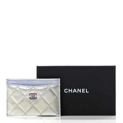 Chanel Gradient Metallic Calfskin Quilted Card Holder Silver Blue Yellow Purple 9 of 9