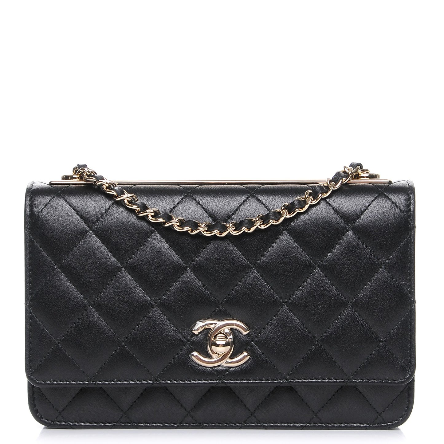 Lambskin Quilted Trendy CC Wallet On Chain WOC Black