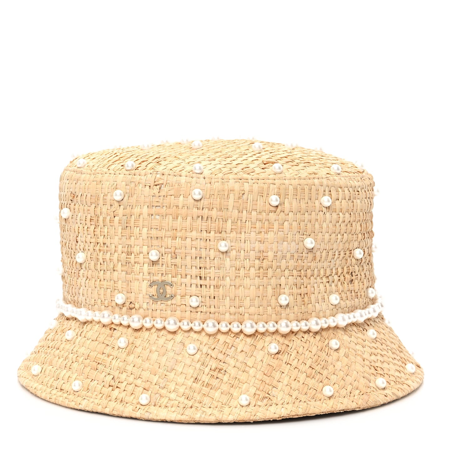 Straw Pearl Logo Bucket Hat L Beige