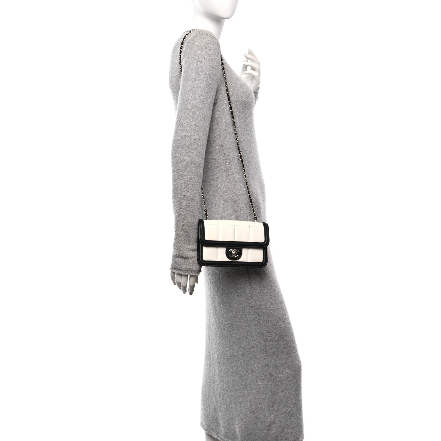 Chanel Lambskin Calfskin Mini Chocolate Bar Flap Bag White Black 2 of 10