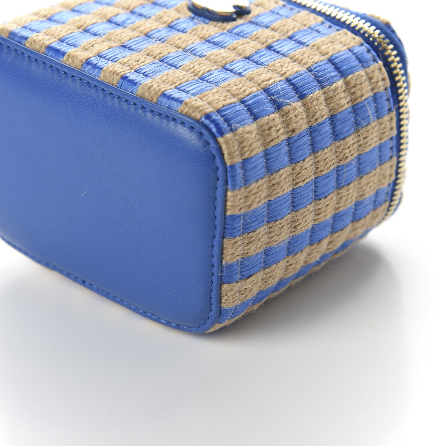Chanel Raffia Jute Striped Mini Vanity Case With Chain Blue Beige 7 of 11