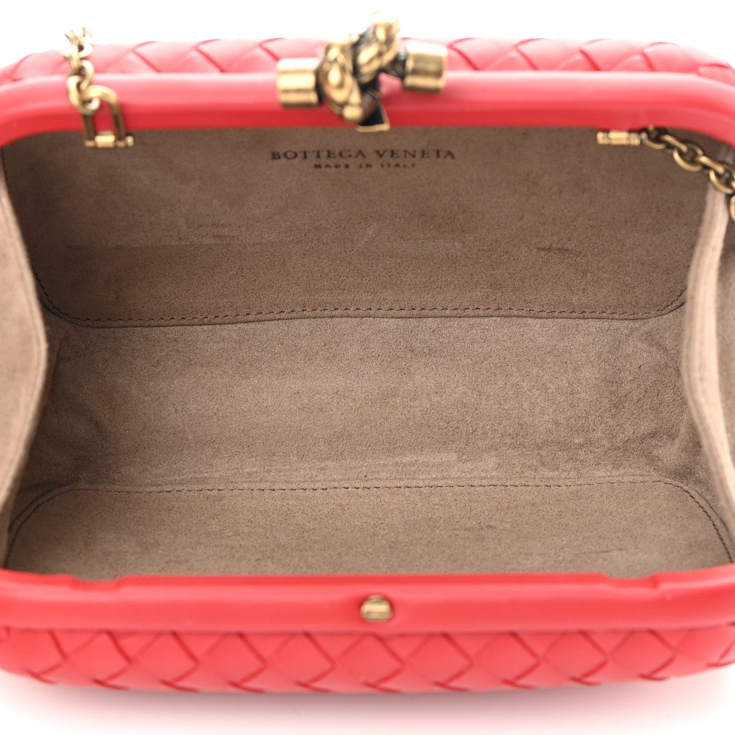 Bottega Veneta Nappa Intrecciato Chain Knot Clutch China Red 5 of 11