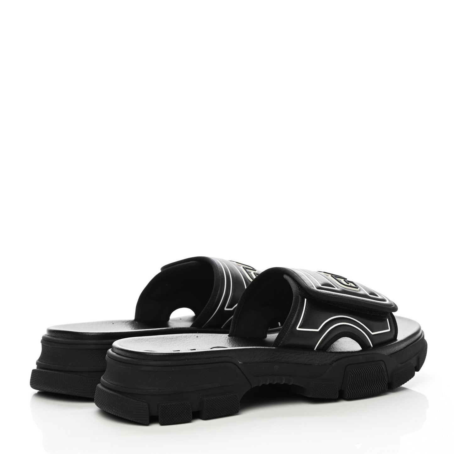 Nappa Grosgrain Logo Mens Velcro Chunky Slide Sandals 10 Black