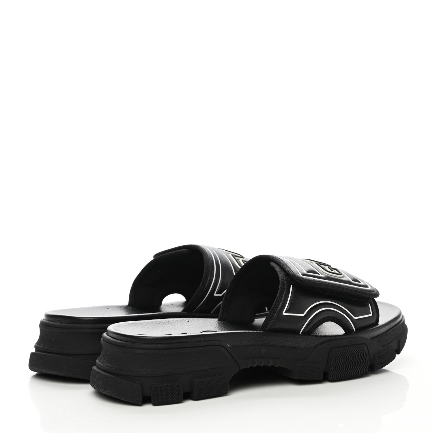 Gucci Nappa Grosgrain Logo Mens Velcro Chunky Slide Sandals 10 Black 4 of 8
