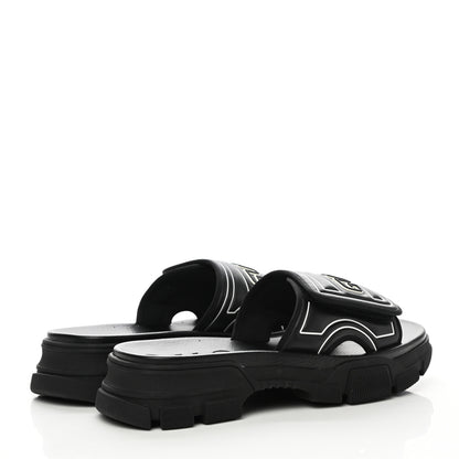 Gucci Nappa Grosgrain Logo Mens Velcro Chunky Slide Sandals 10 Black 4 of 8