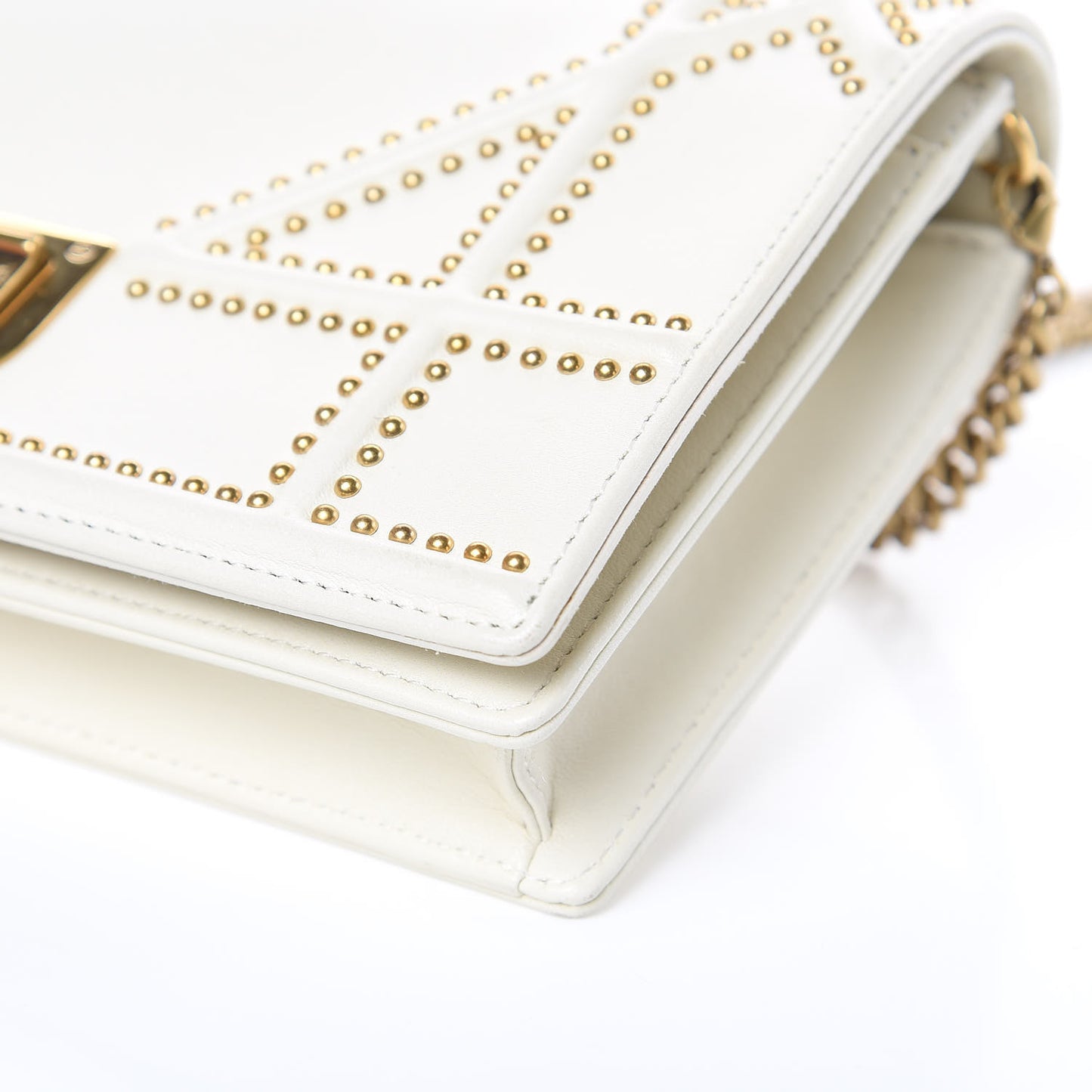 Calfskin Studded Diorama Wallet on Chain Pouch Off White