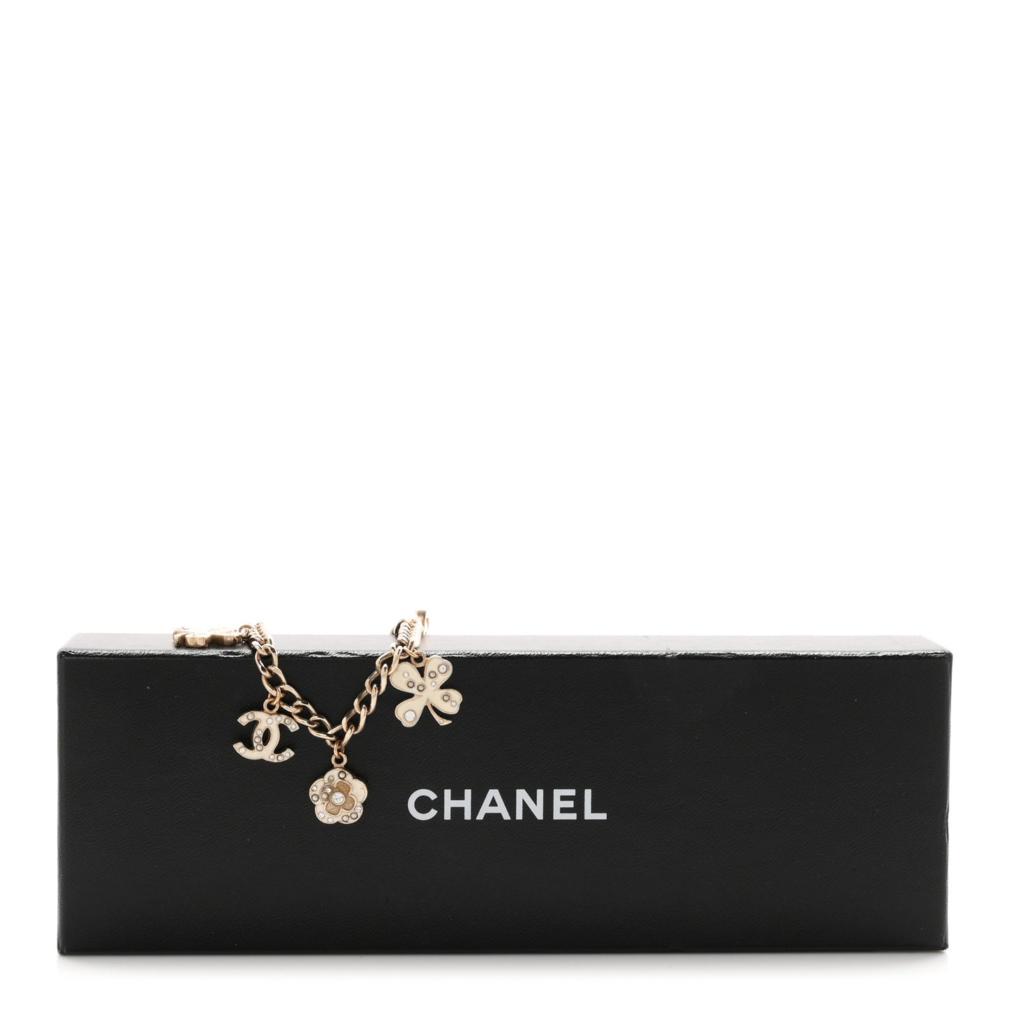 Enamel Crystal Pearl CC Lucky Charms Bracelet Gold White