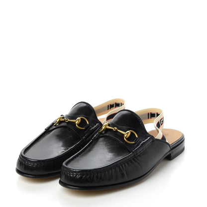 Gucci Goatskin Stripe Mens Horsebit Slingback Slippers 10 Black 3 of 8