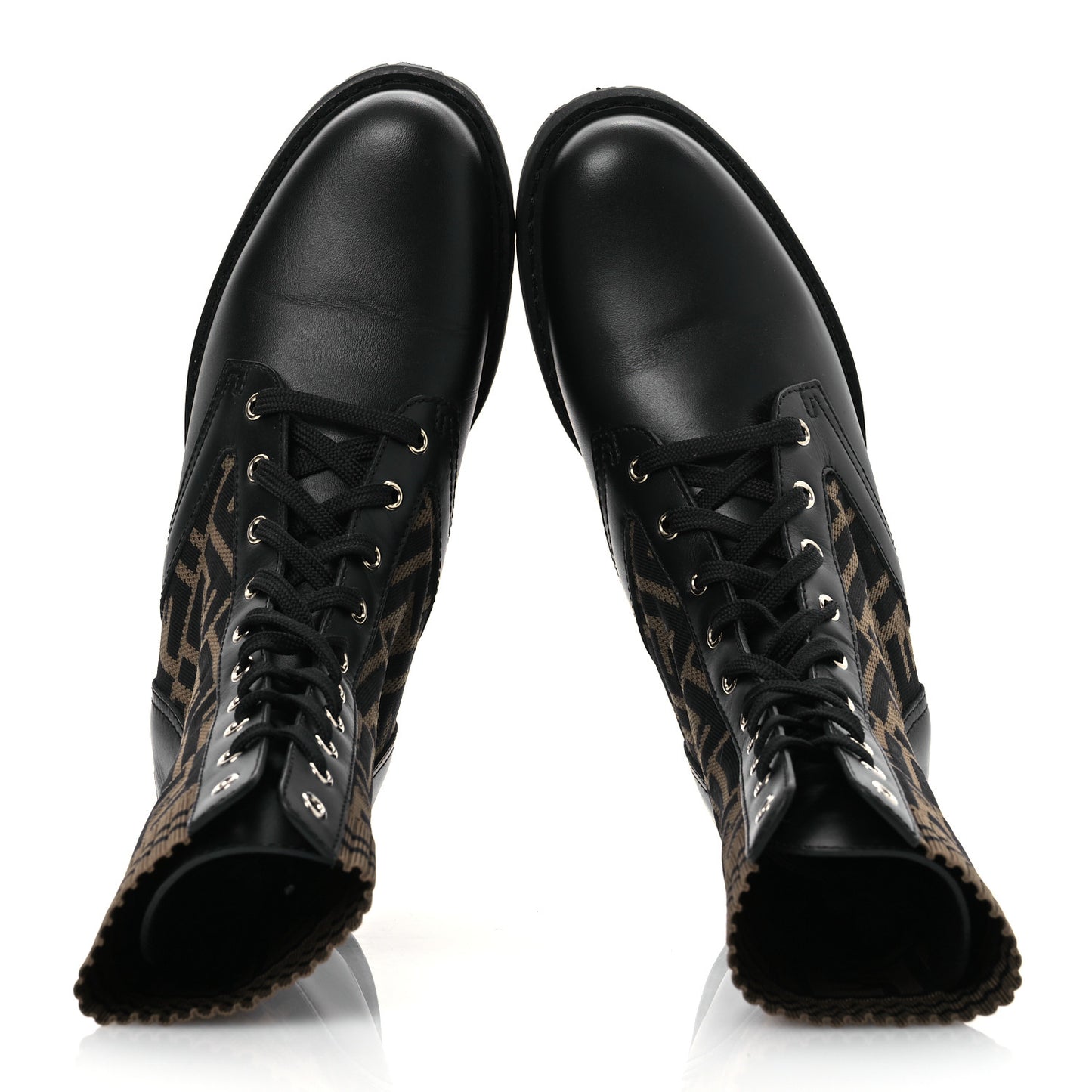 Calfskin Stretch Fabric FF Rockoko Biker Boots 40 Black Tobacco