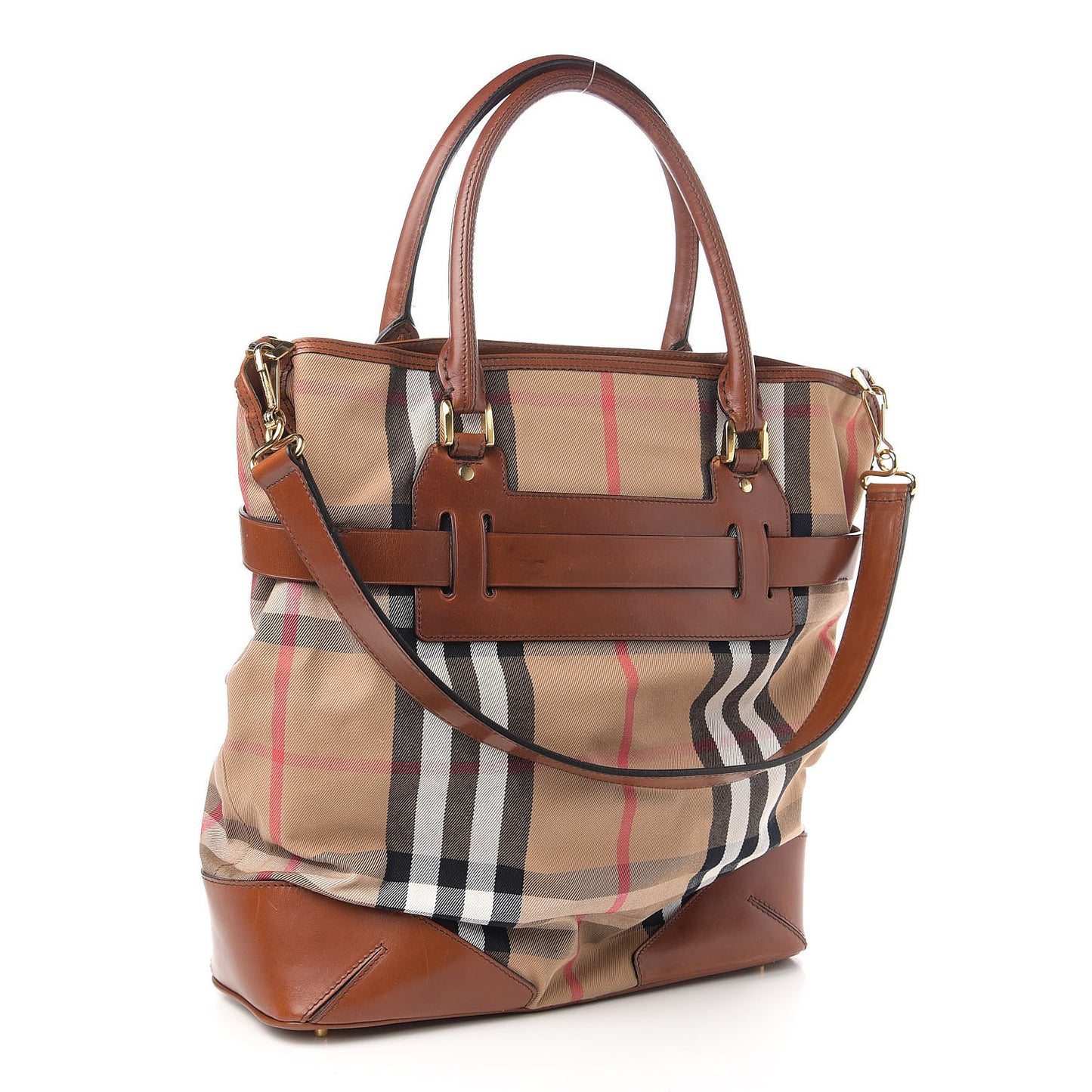 House Check Bridle Calfskin Medium Whipstitch Tote Light Tan