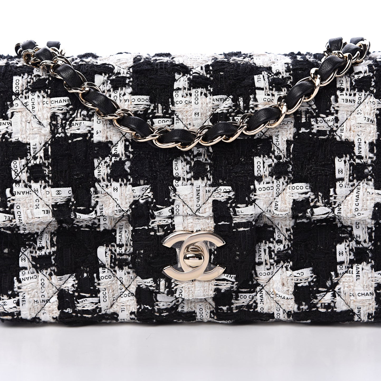 Tweed Quilted Mini Rectangular Flap Black Ecru White