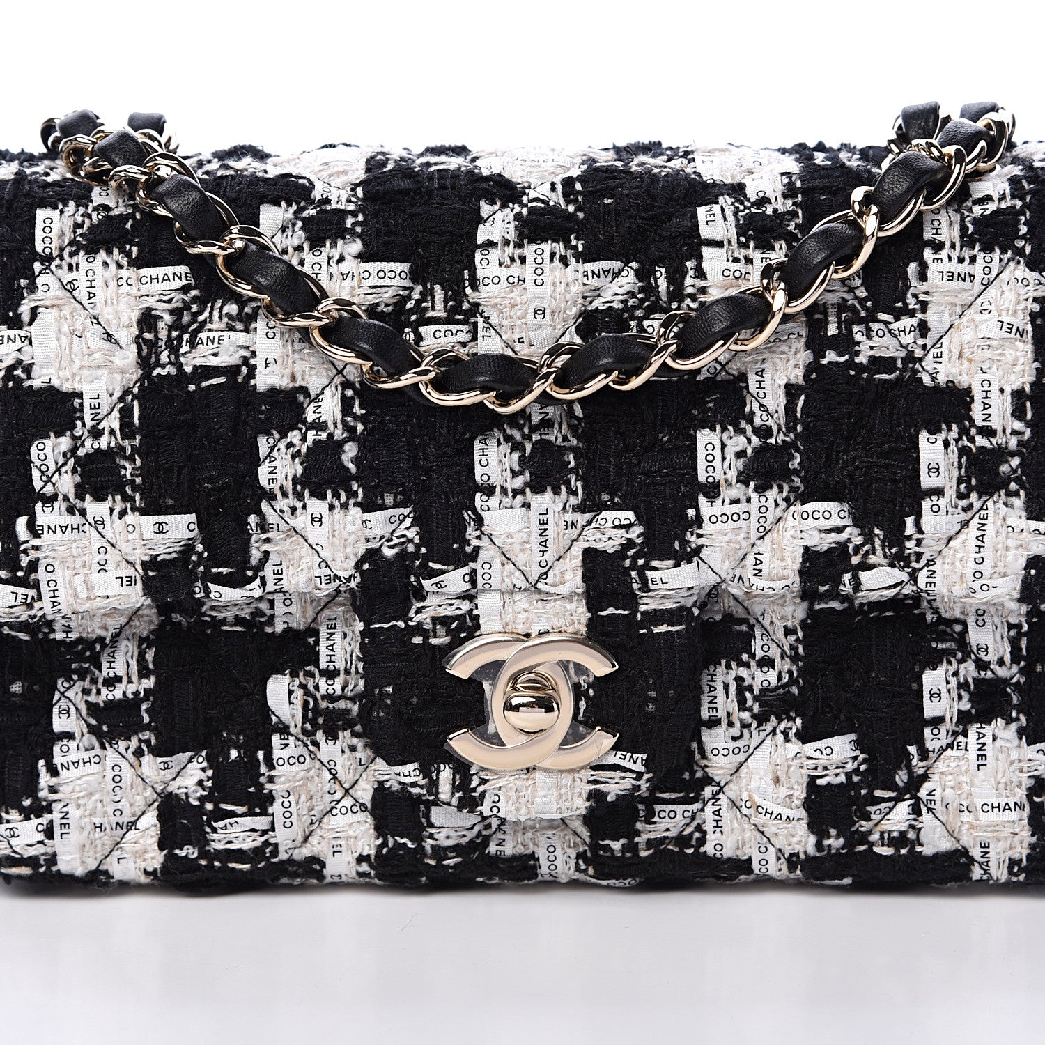 Chanel Tweed Quilted Mini Rectangular Flap Black Ecru White 7 of 11