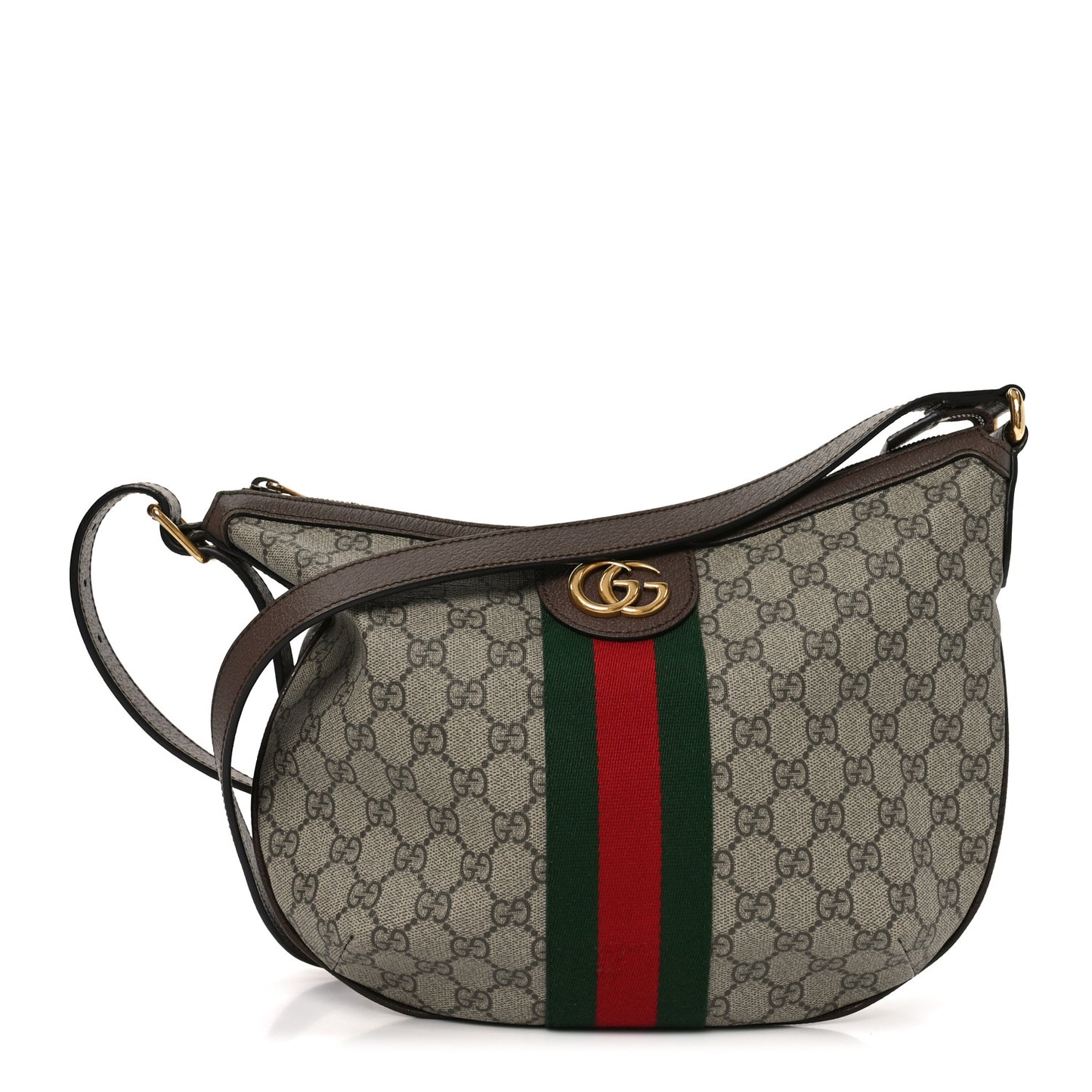 GG Supreme Monogram Web Small Ophidia Half Moon Hobo Brown