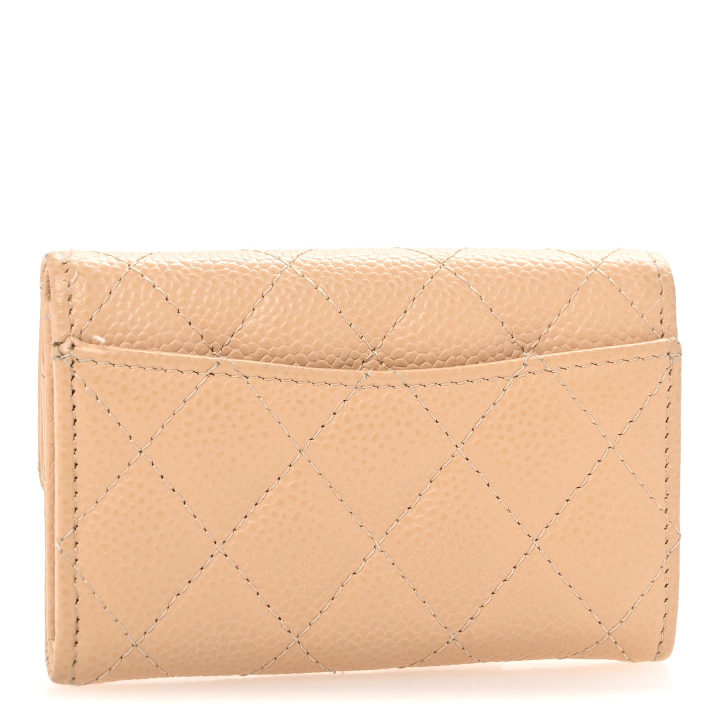 Caviar Quilted Card Holder Wallet Beige