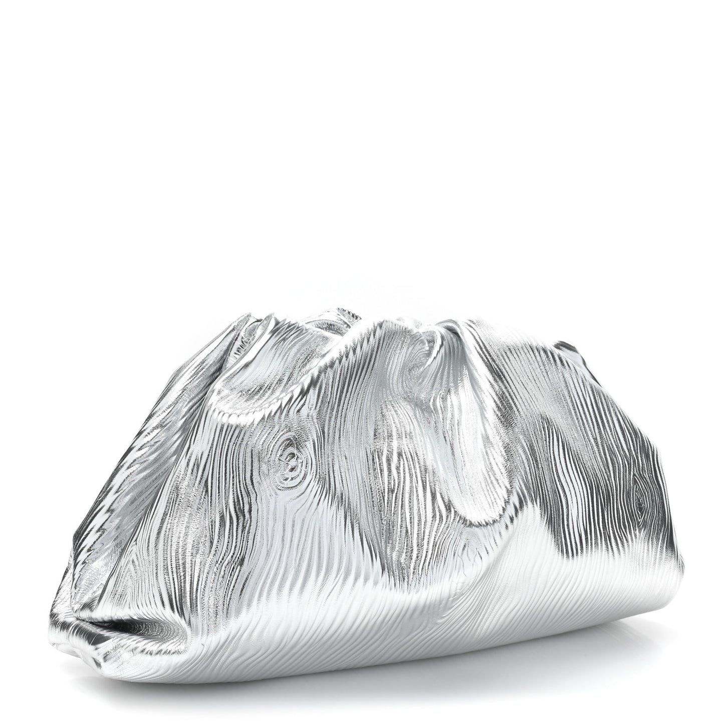 Metallic Bark Calfskin Embossed The Pouch Oversized Clutch Silver