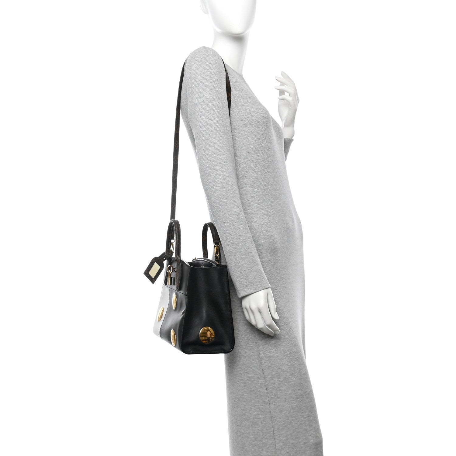 Louis Vuitton Calfskin Monogram Studded City Steamer PM Black White 2 of 9