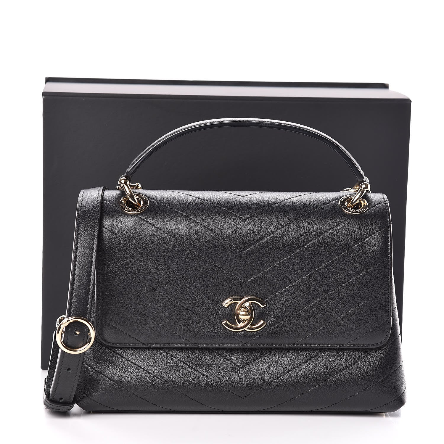 Chanel Grained Calfskin Small Chevron Chic Top Handle Flap Black 11 of 11