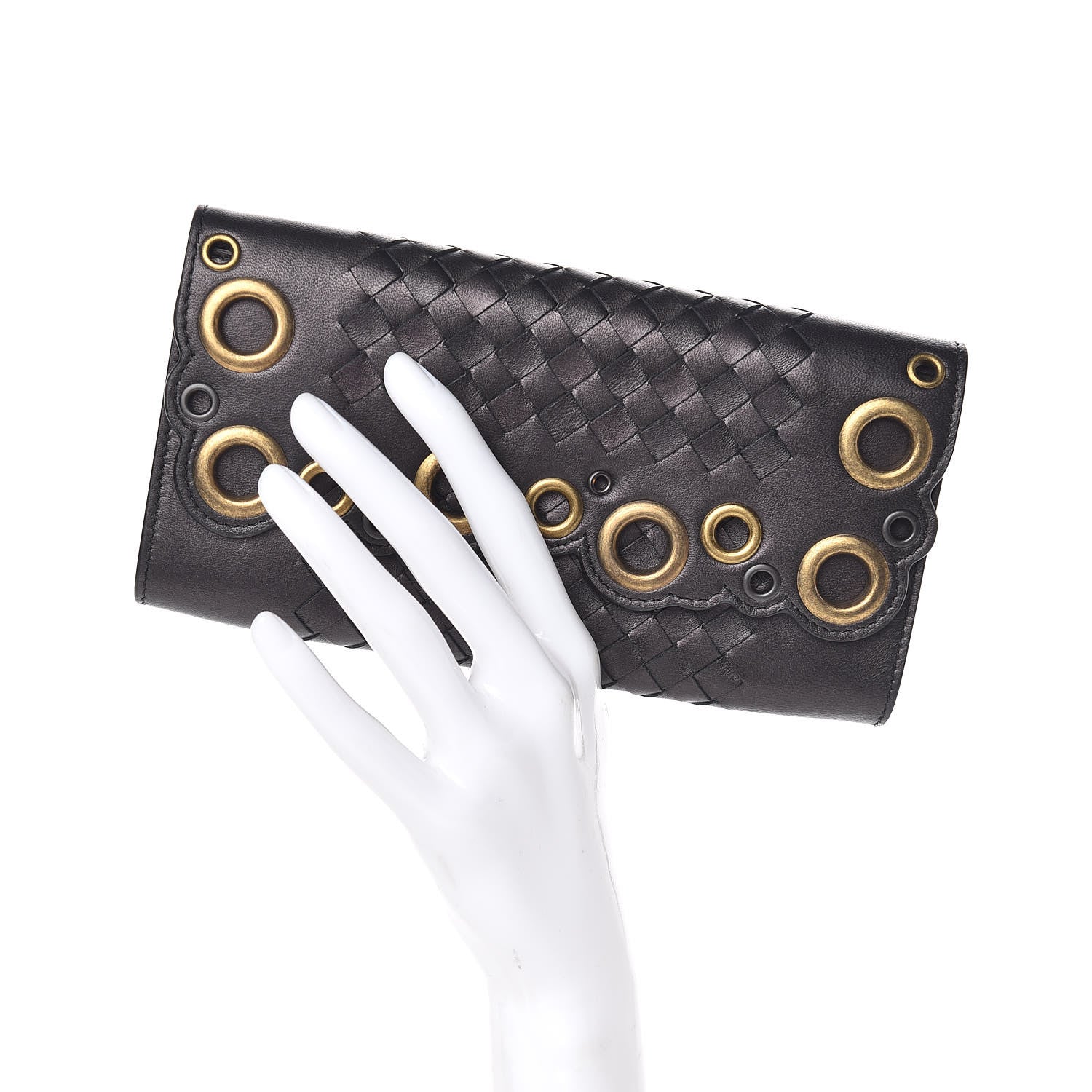 Bottega Veneta Metallic Nappa Intrecciato Eyelets Lace Continental Flap Wallet Antique Silver 3 of 9