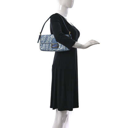 Fendi X SARAH COLEMAN Glazed Canvas Vitello King FF Vertigo Baguette 1997 Cyber Blue White 2 of 8